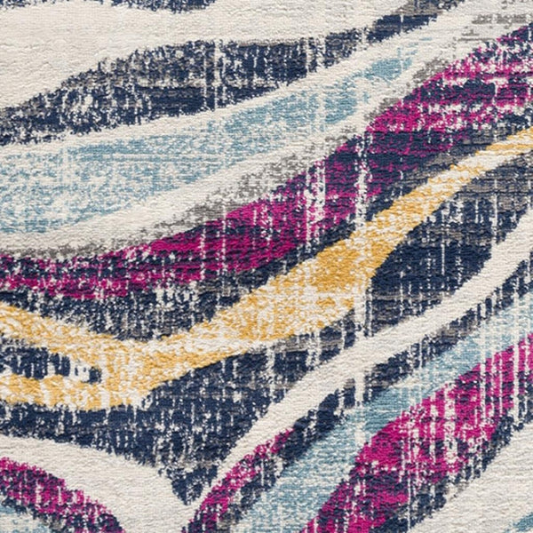 HomeRoots 20' Blue and Gold Abstract Runner Rug - Stylish, Durable, and Modern Design for Hallways and Entryways 7’ x 10’ 393142