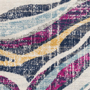 HomeRoots 20' Blue and Gold Abstract Runner Rug - Stylish, Durable, and Modern Design for Hallways and Entryways 8’ x 11’ 393143