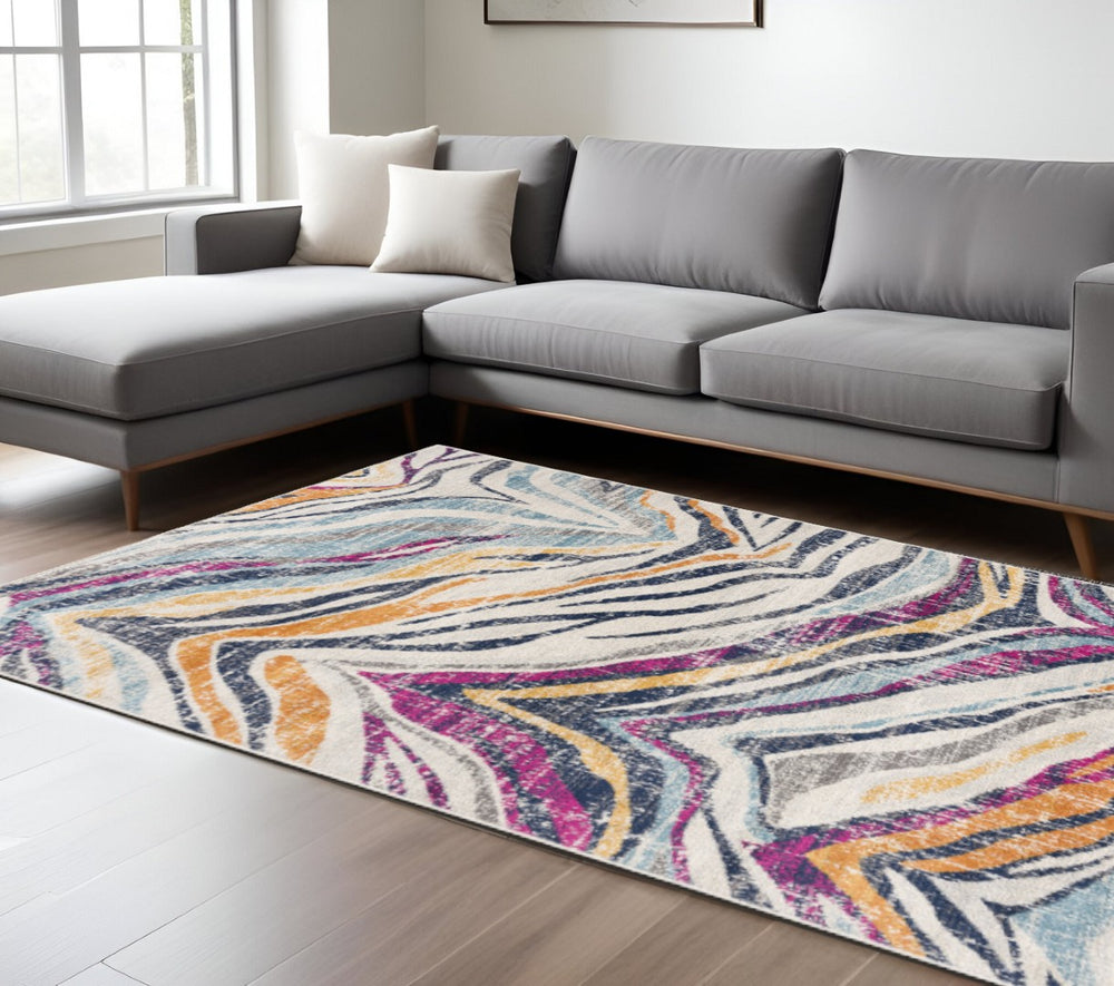 HomeRoots 20' Blue and Gold Abstract Runner Rug - Stylish, Durable, and Modern Design for Hallways and Entryways 8’ x 11’ 393143