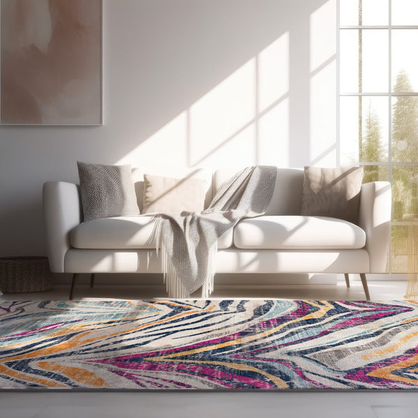 HomeRoots 20' Blue and Gold Abstract Runner Rug - Stylish, Durable, and Modern Design for Hallways and Entryways 8’ x 11’ 393143