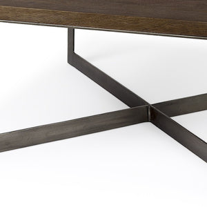 HomeRoots 34" Brown Solid Wood Coffee Table with Metal Accents – Modern Square Design for Any Space, Unique Style! 393163