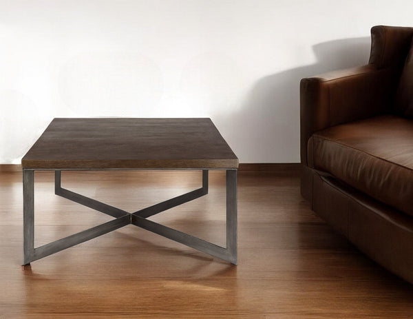 Homeroots 34" Brown Solid Wood And Metal Square Coffee Table   393163