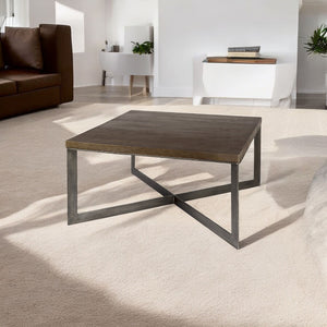 Homeroots 34" Brown Solid Wood And Metal Square Coffee Table   393163