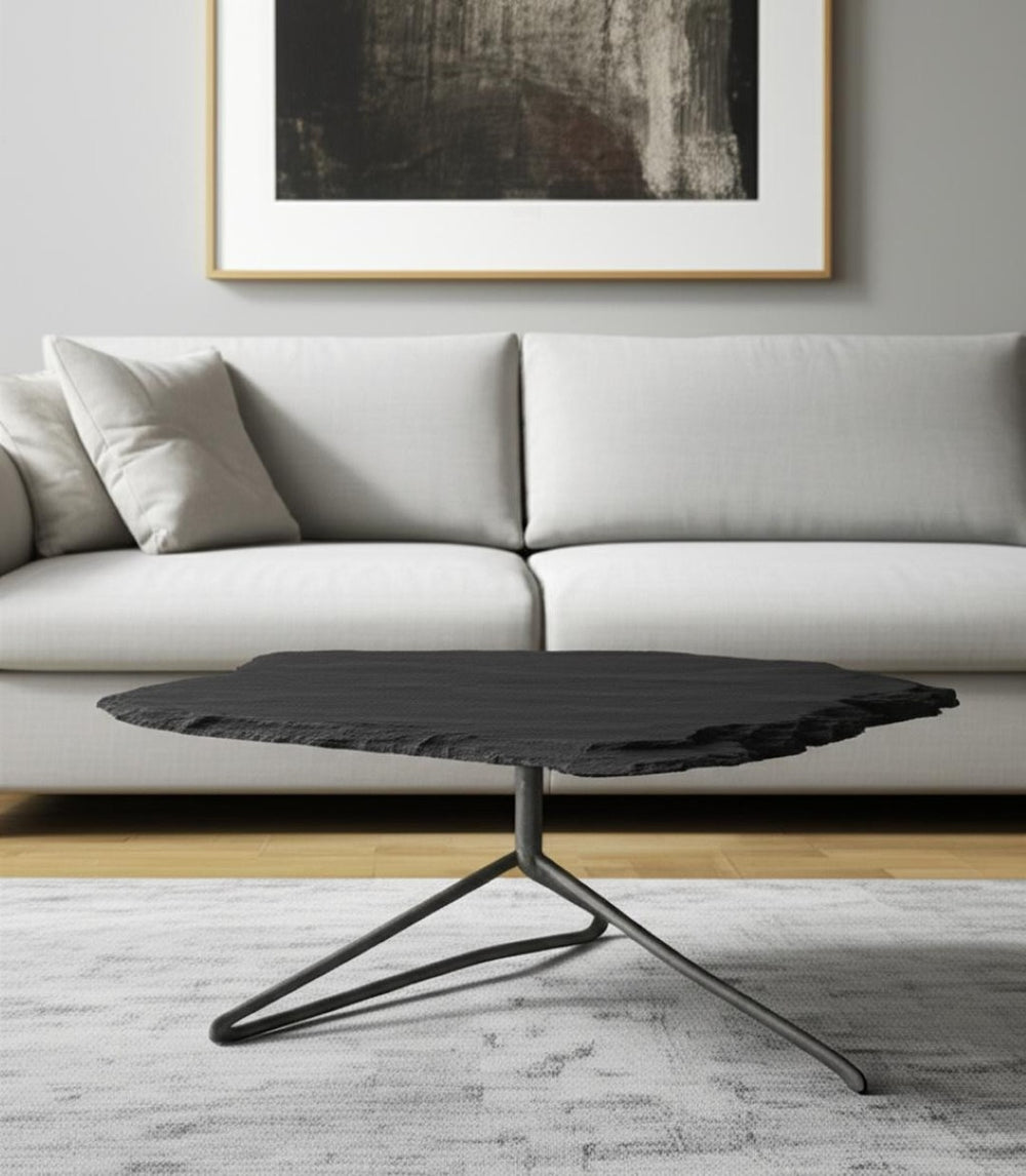 HomeRoots 33" Modern Round Black Wood and Metal Pedestal Coffee Table - Sleek Design for Any Space 393164