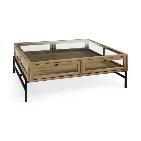 Homeroots 42" Clear And Black Glass And Metal Square Coffee Table With Shelf   393165