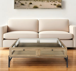 Homeroots 42" Clear And Black Glass And Metal Square Coffee Table With Shelf   393165