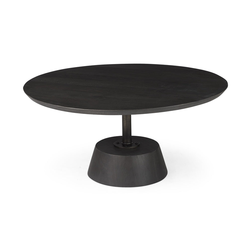 Homeroots Black Wooden Pedestal Base Coffee Table   393166