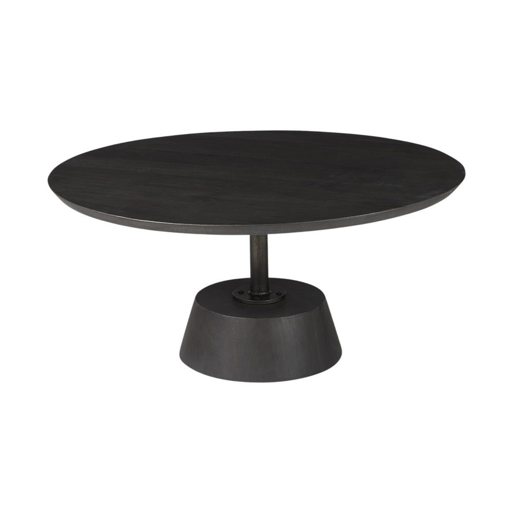 HomeRoots 32" Elegant Round Pedestal Coffee Table - Solid Wood & Iron, Modern Low-Profile Design for Any Space 393166