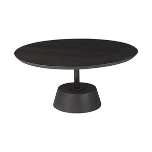 HomeRoots 32" Elegant Round Pedestal Coffee Table - Solid Wood & Iron, Modern Low-Profile Design for Any Space 393166
