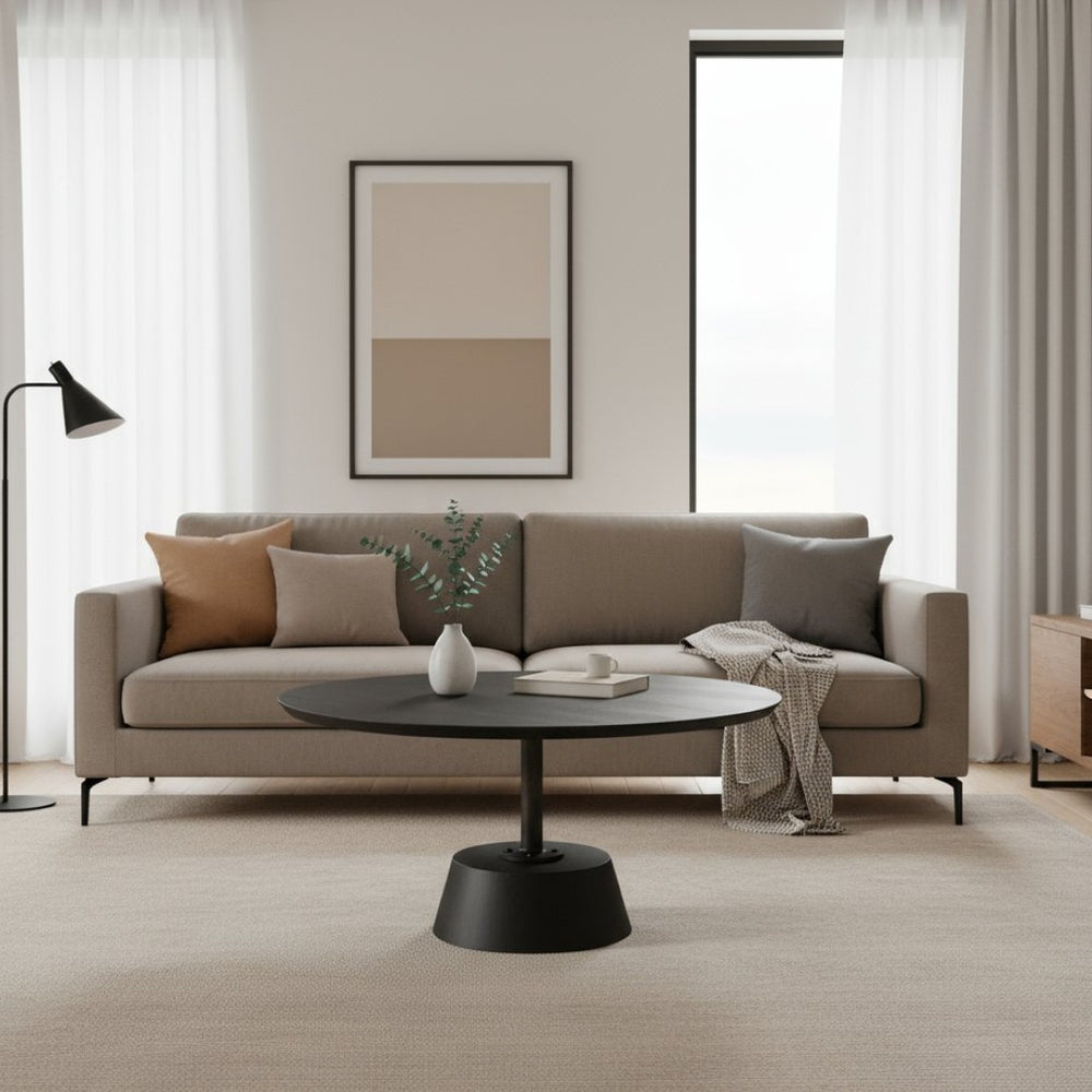 HomeRoots 32" Elegant Round Pedestal Coffee Table - Solid Wood & Iron, Modern Low-Profile Design for Any Space 393166