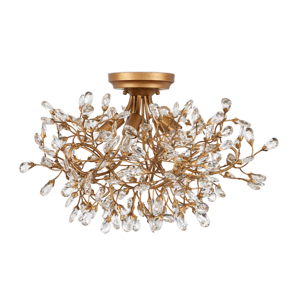 Crystal Bud Semi-Flush Mount Light Fixture - Elegant Brass and Crystal Design for Modern Spaces