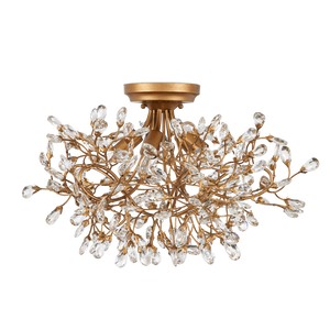Crystal Bud Semi-Flush Mount Light Fixture - Elegant Brass and Crystal Design for Modern Spaces