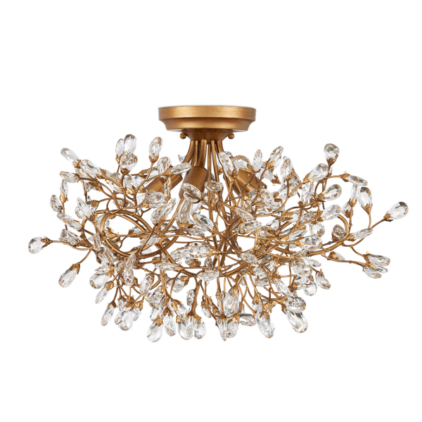 Crystal Bud Semi-Flush Mount Light Fixture - Elegant Brass and Crystal Design for Modern Spaces
