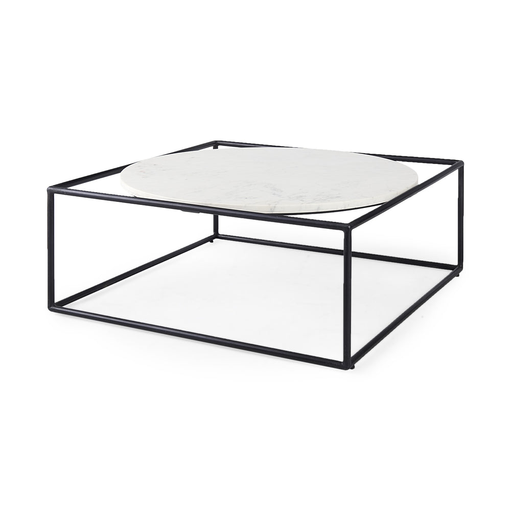 Homeroots 36" White And Black Genuine Marble And Metal Square Coffee Table   393168