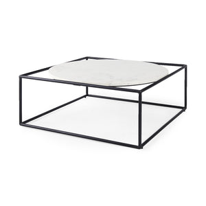 Homeroots 36" White And Black Genuine Marble And Metal Square Coffee Table   393168