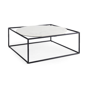 Homeroots 36" White And Black Genuine Marble And Metal Square Coffee Table   393168
