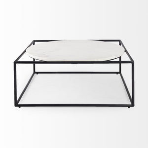 Homeroots 36" White And Black Genuine Marble And Metal Square Coffee Table   393168