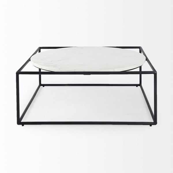 Homeroots 36" White And Black Genuine Marble And Metal Square Coffee Table   393168