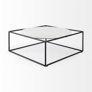 Homeroots 36" White And Black Genuine Marble And Metal Square Coffee Table   393168
