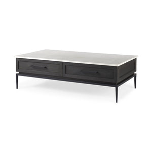 Homeroots 31" Black Glass And Faux Marble Coffee Table   393169