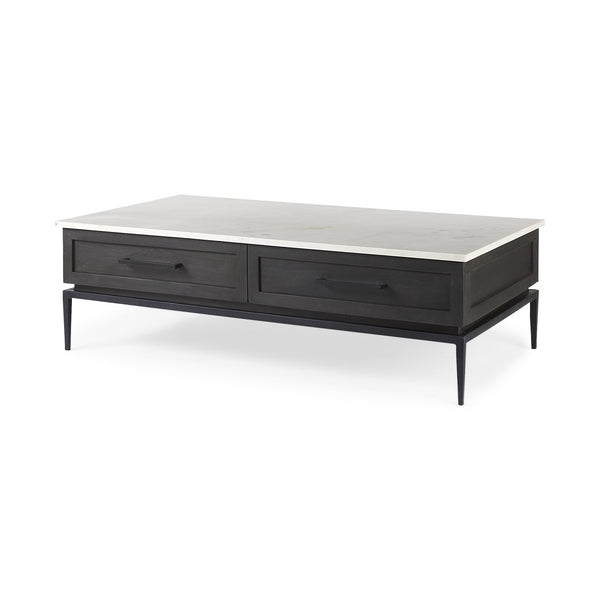 Homeroots 31" Black Glass And Faux Marble Coffee Table   393169