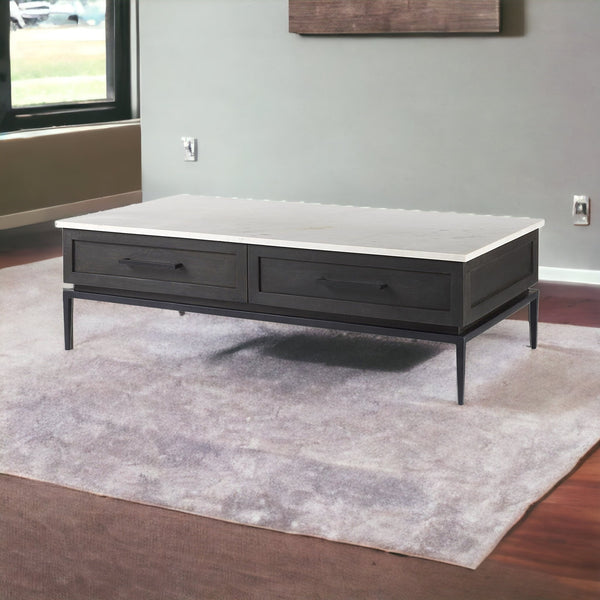 Homeroots 31" Black Glass And Faux Marble Coffee Table   393169