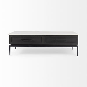 Homeroots 31" Black Glass And Faux Marble Coffee Table   393169