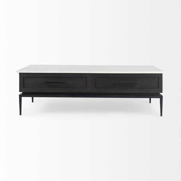 Homeroots 31" Black Glass And Faux Marble Coffee Table   393169