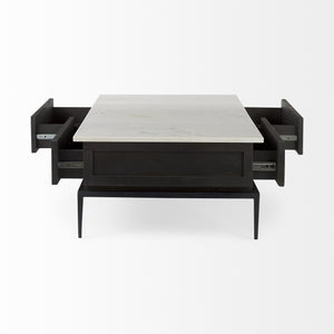 Homeroots 31" Black Glass And Faux Marble Coffee Table   393169