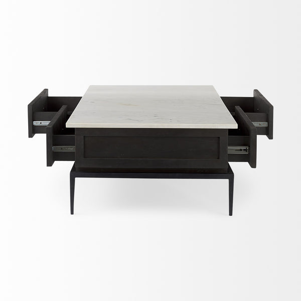 Homeroots 31" Black Glass And Faux Marble Coffee Table   393169