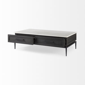 Homeroots 31" Black Glass And Faux Marble Coffee Table   393169