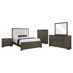 English Elm Arabesque Queen Bedroom Set with Led Tufted Headboard Mirrored Trim Crystal Hardware B062S01544