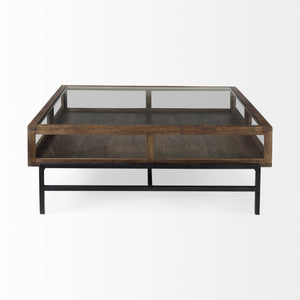 Homeroots 42" Dark Brown Glass And Metal Square Coffee Table With Shelf   393170