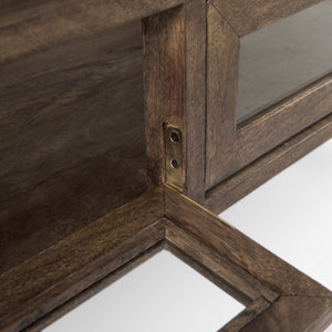 Homeroots 42" Dark Brown Glass And Metal Square Coffee Table With Shelf   393170