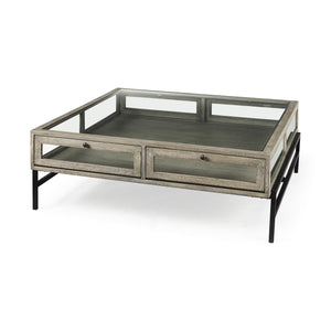 Homeroots 42" Gray And Black Glass And Metal Square Coffee Table With Shelf   393171
