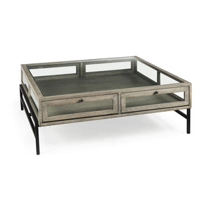Homeroots 42" Gray And Black Glass And Metal Square Coffee Table With Shelf   393171
