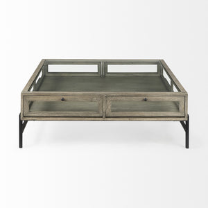 Homeroots 42" Gray And Black Glass And Metal Square Coffee Table With Shelf   393171