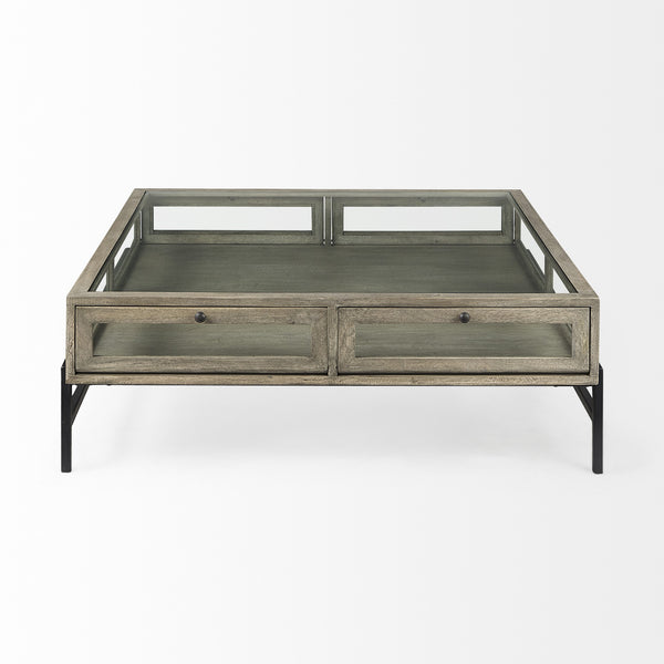 Homeroots 42" Gray And Black Glass And Metal Square Coffee Table With Shelf   393171
