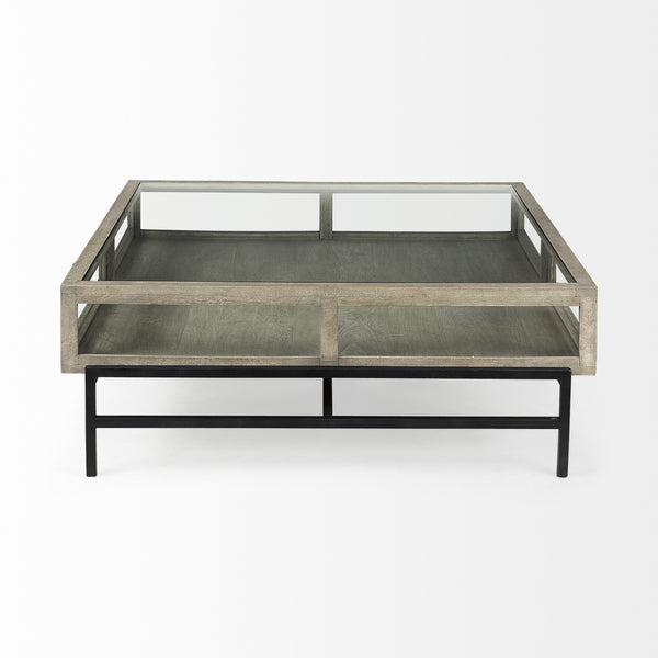 Homeroots 42" Gray And Black Glass And Metal Square Coffee Table With Shelf   393171