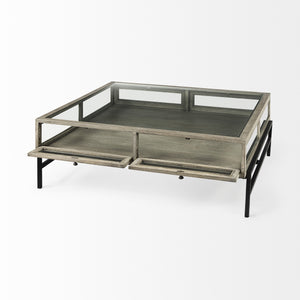 Homeroots 42" Gray And Black Glass And Metal Square Coffee Table With Shelf   393171