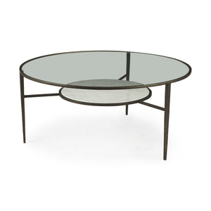 Homeroots 36" Clear And Bronze Glass And Metal Round Coffee Table With Shelf   393172
