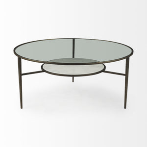 Homeroots 36" Clear And Bronze Glass And Metal Round Coffee Table With Shelf   393172