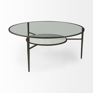 Homeroots 36" Clear And Bronze Glass And Metal Round Coffee Table With Shelf   393172