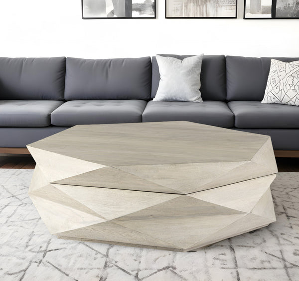 Homeroots 48" Natural Solid Wood Hexagon Lift Top Coffee Table   393174