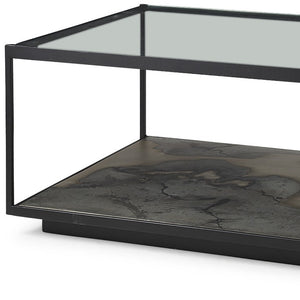 Homeroots 48" Clear And Black Glass And Wood Coffee Table With Shelf   393179