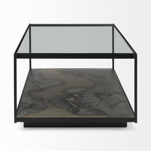 Homeroots 48" Clear And Black Glass And Wood Coffee Table With Shelf   393179