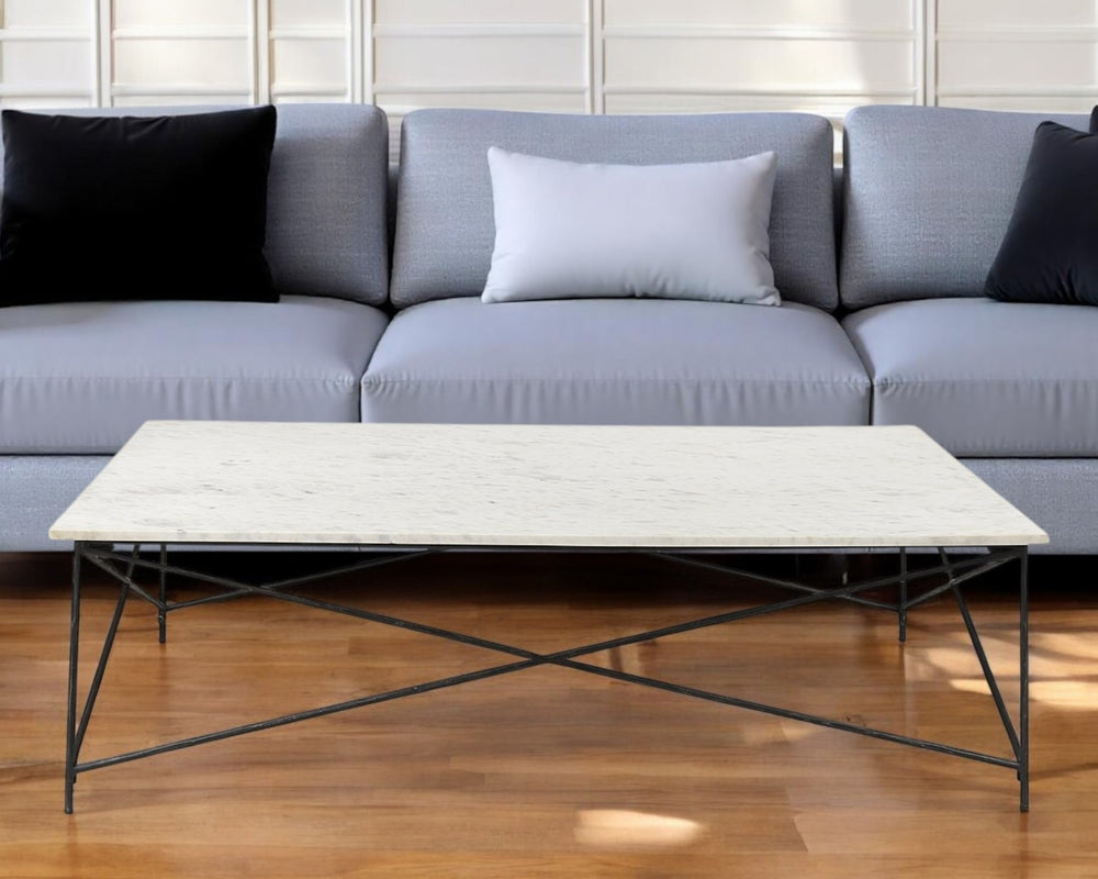 HomeRoots 35" White Genuine Marble Coffee Table - Handcrafted Modern Accent Piece for Stylish Interiors 393180