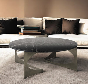 Homeroots 48" Black And Gold Genuine Marble And Iron Round Coffee Table   393182