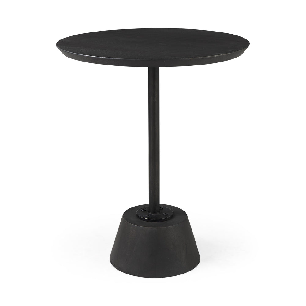 Homeroots 24" Black Solid And Manufactured Wood Round End Table   393191