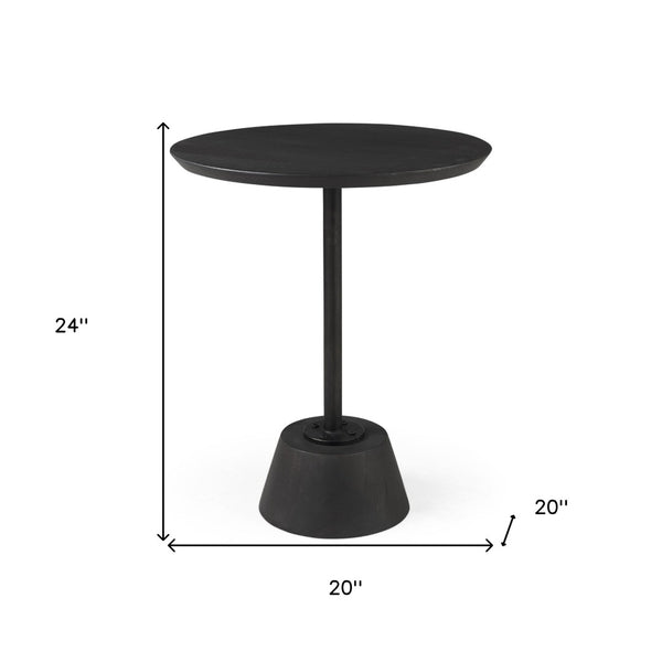 HomeRoots 24" Black Round End Table with Modern Metal Frame and Warm Wood Top - Stylish, Compact, Versatile Accent Piece 393191